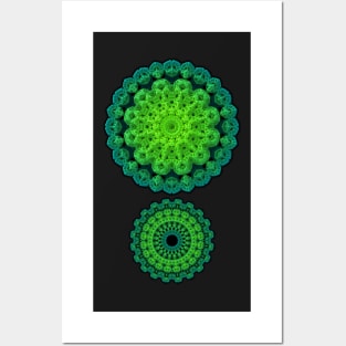 Dual Mandalas with 3-D Appearance, Green Tones Posters and Art